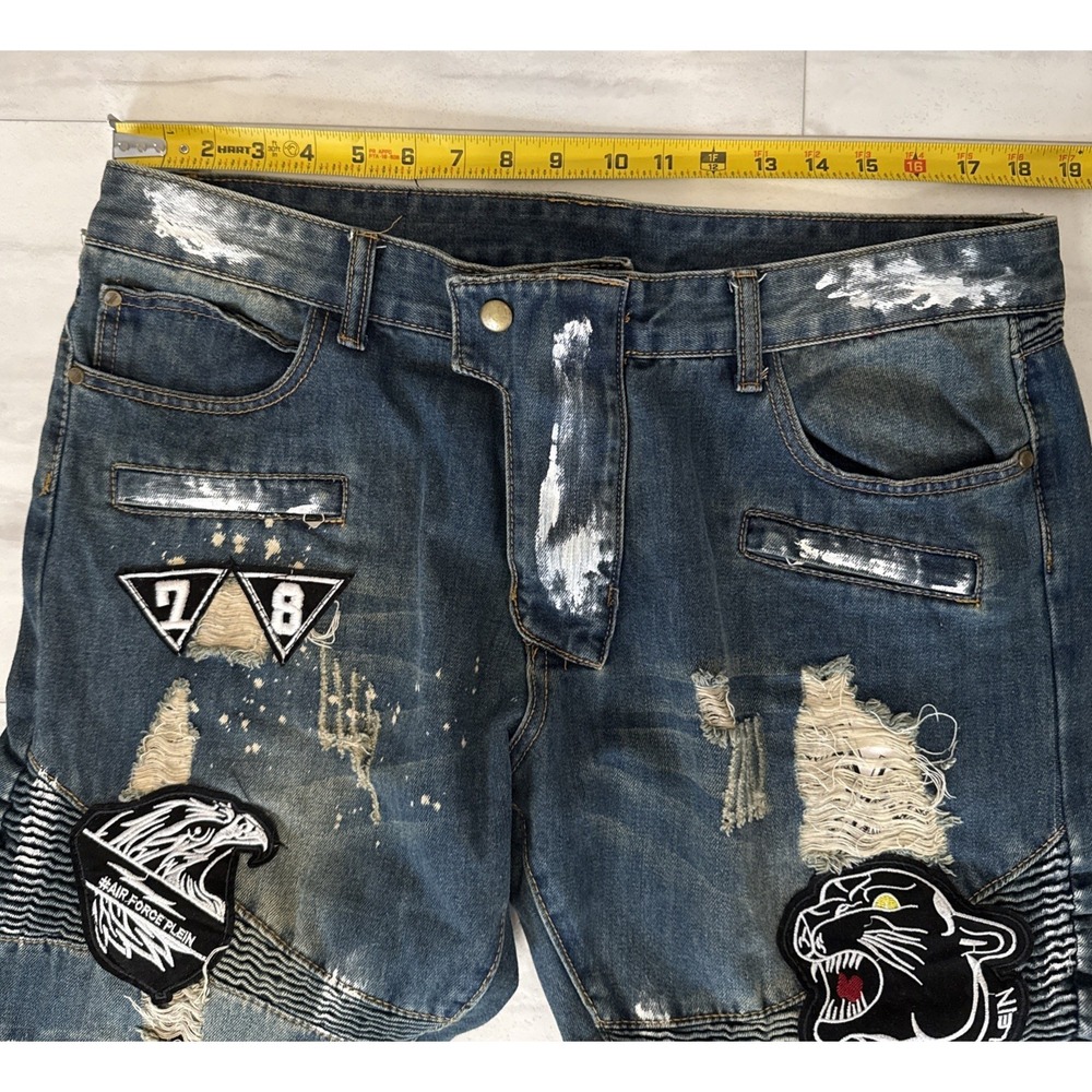Sosoo Jeans Mens 38x30 Blue Denim Stretch Embroidered Logo Straight Streetwear - Picture 6 of 12